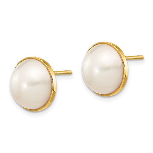 14K White Gold Mabe Pearl Stud Earrings - 9-10mm