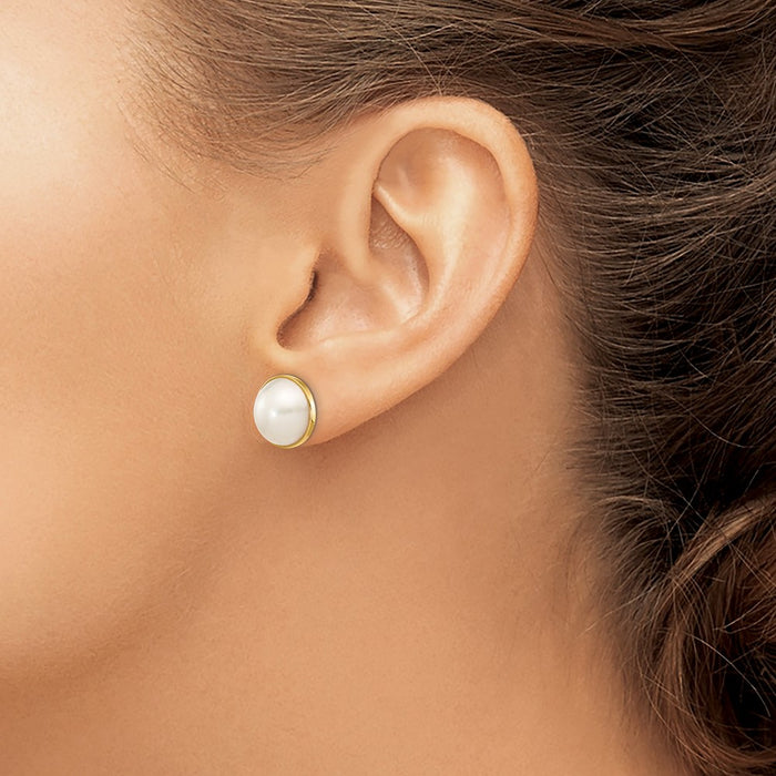 Buy Exclusive 14K White Gold Mabe Pearl Stud Earrings - 9-10mm, Stylish Value!-3