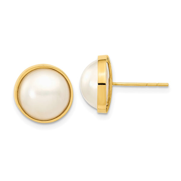 14K White Gold Mabe Pearl Stud Earrings - 9-10mm