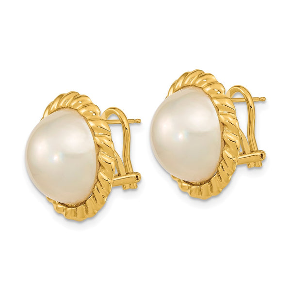 14K White Gold Omega Back Earrings with 13-14mm Mabe Pearls - Style GR1-1015164