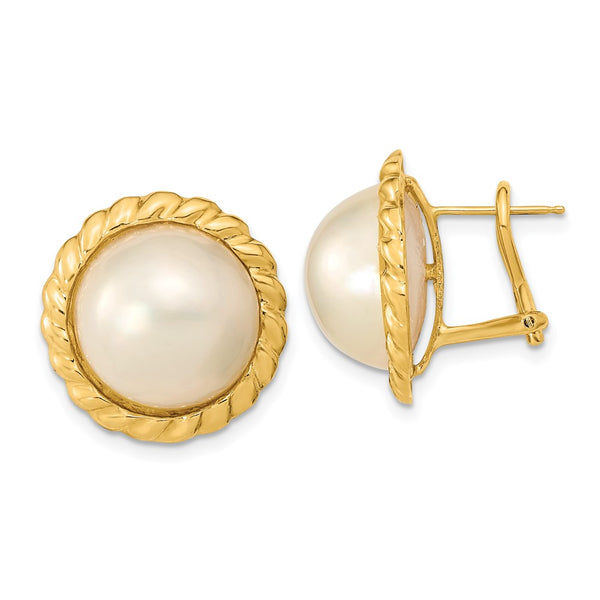 14K White Gold Omega Back Earrings with 13-14mm Mabe Pearls - Style GR1-1015164