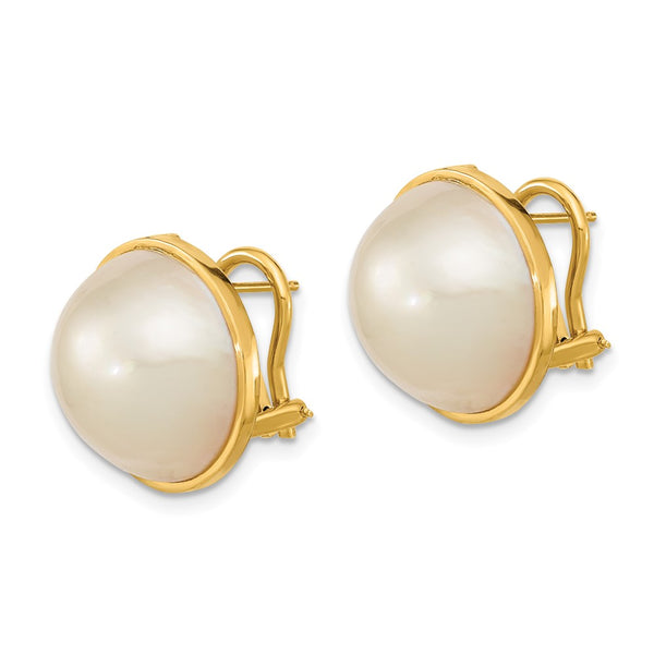14K White Gold Omega Back Earrings with 14-15mm Mabe Pearls