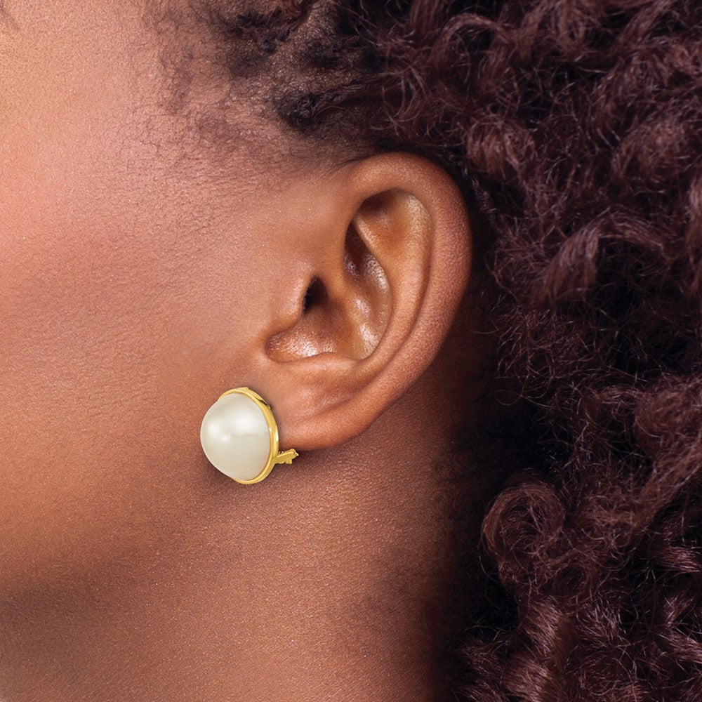 Shop Exclusive 14K White Gold Omega Back Earrings with 14-15mm Mabe Pearls