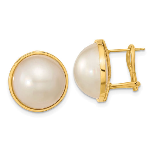 Shop Exclusive 14K White Gold Omega Back Earrings with 14-15mm Mabe Pearls
