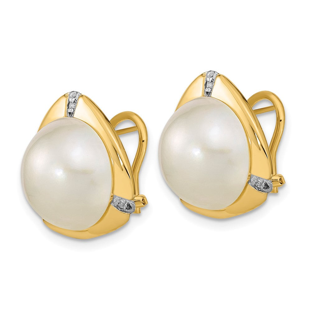 Buy Stylish 14K White Gold Omega Back Earrings with 12-13mm Mabe Pearls & Diamonds