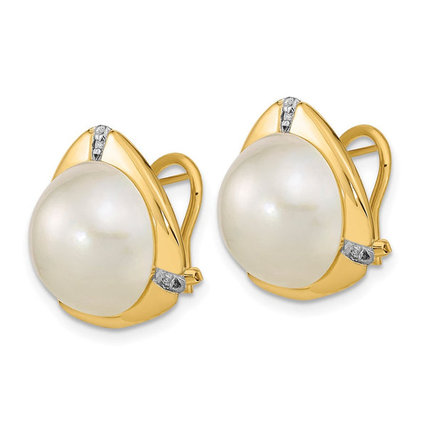 14K White Gold Omega Back Earrings with 12-13mm Mabe Pearls & Diamonds