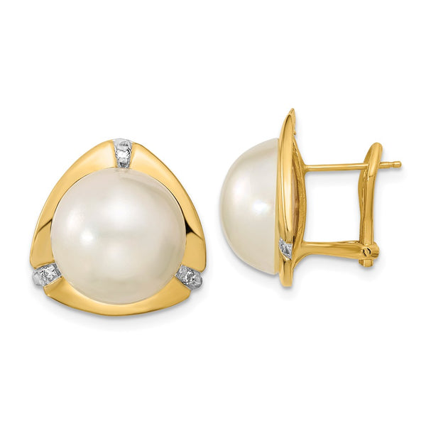 14K White Gold Omega Back Earrings with 12-13mm Mabe Pearls & Diamonds