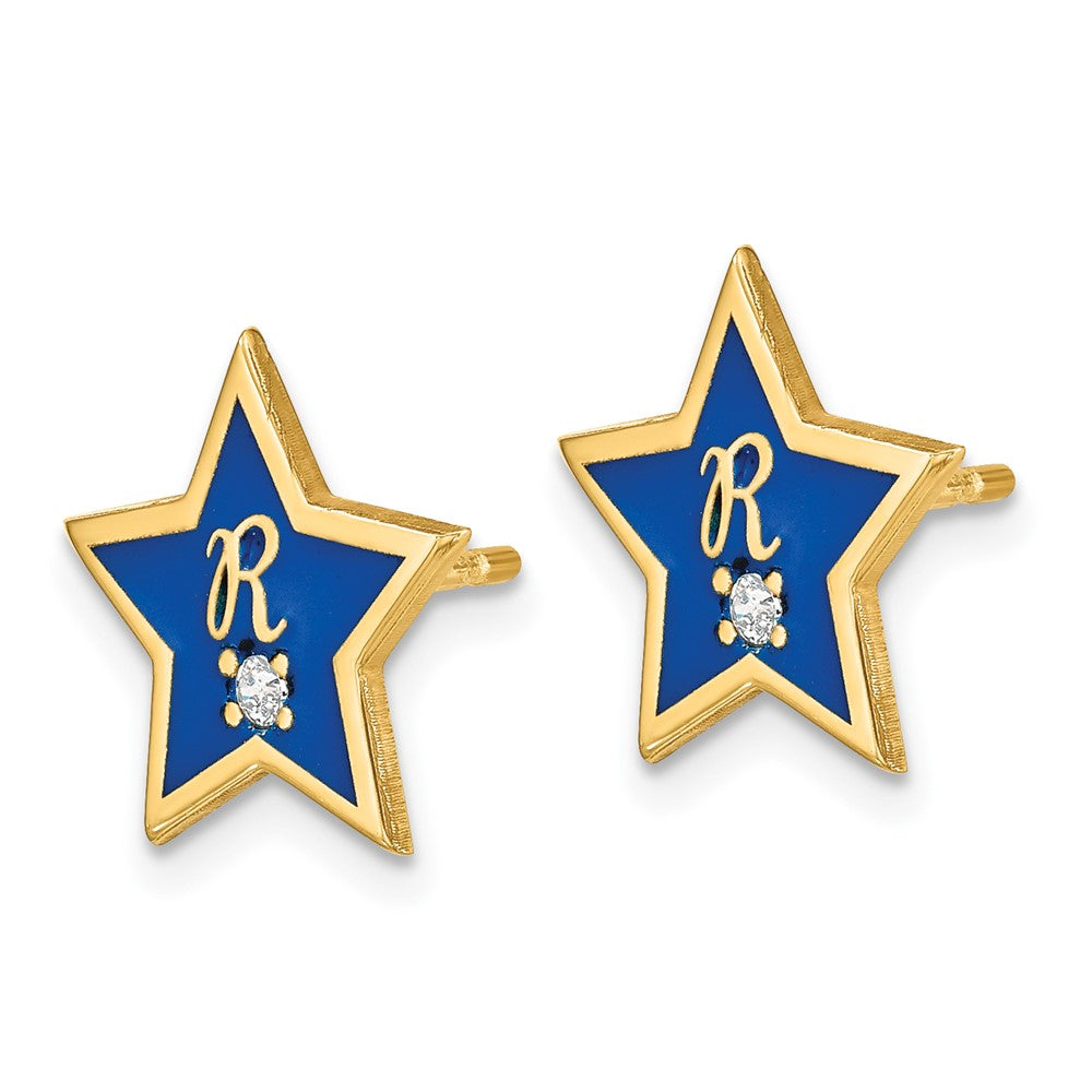 Buy Stylish Enameled Star Initial Earrings in Sterling Silver, Diamond Post