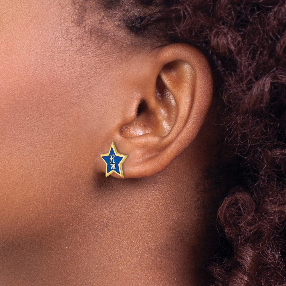 Buy Stylish Enameled Star Initial Earrings in Sterling Silver, Diamond Post