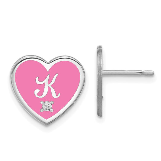 Buy Designer Rhodium-Plated Initial Enameled Heart Earrings - Luxury Style!