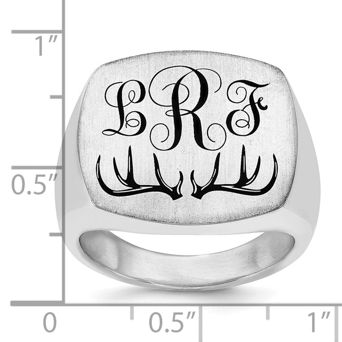 Exclusive Rhodium-Plated Sterling Silver Antler Monogram Cushion Ring - Stylish Design-7