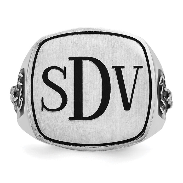 Exclusive Sterling Silver Antler Monogram Cushion Ring - Stylish & Rhodium-Plated-4