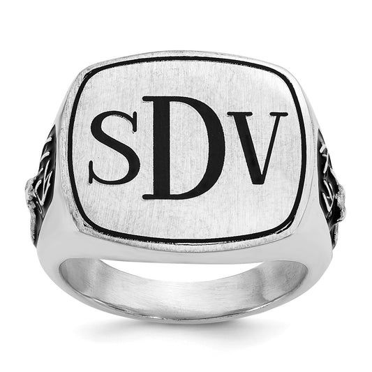 Exclusive Sterling Silver Antler Monogram Cushion Ring - Stylish & Rhodium-Plated
