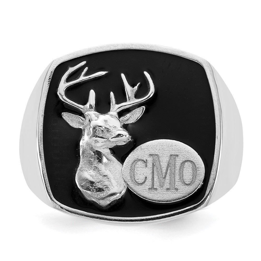 Buy Stylish Sterling Silver Rhodium-Plated Monogrammed Deer Cushion Ring