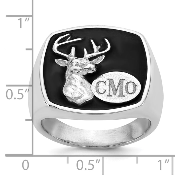 Buy Stylish Sterling Silver Rhodium-Plated Monogrammed Deer Cushion Ring-6