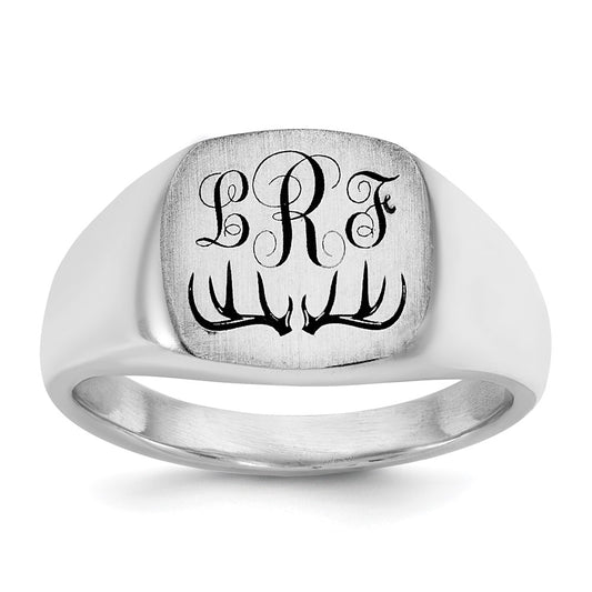 Exclusive Sterling Silver Deer Monogram Ring - 8mm, Rhodium-Plated, Stylish Value