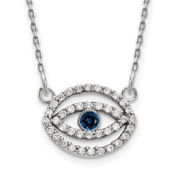 14K White Gold Evil Eye Necklace with Diamonds & Sapphires - Style GR1-1015264