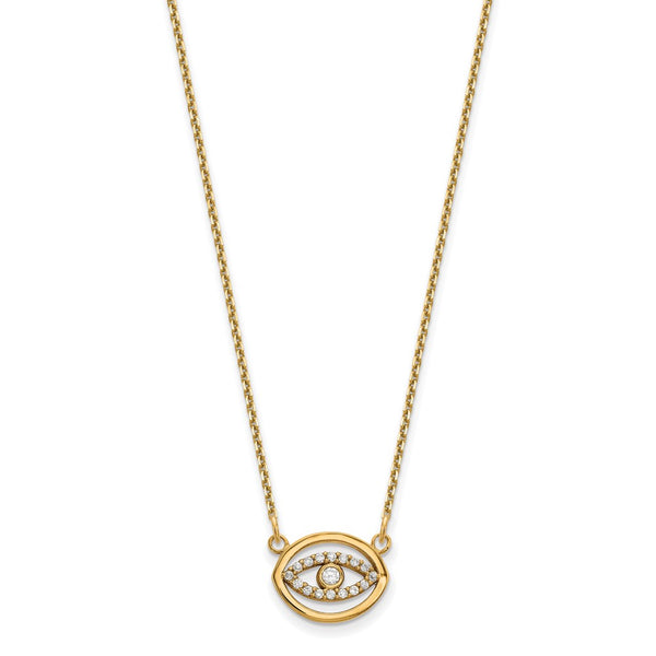 14K Gold Small Diamond Halo Evil Eye Necklace