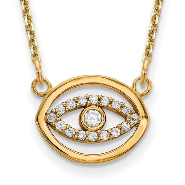 14K Gold Small Diamond Halo Evil Eye Necklace