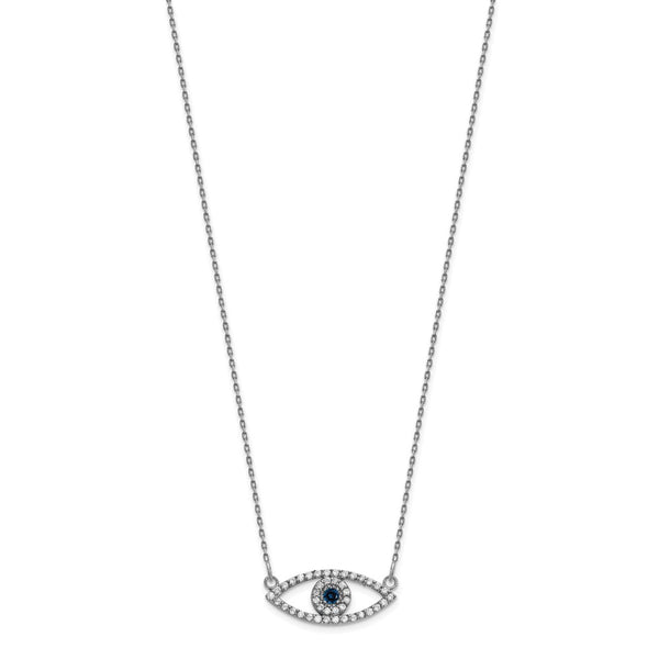 14K White Gold Small Diamond & Sapphire Evil Eye Necklace