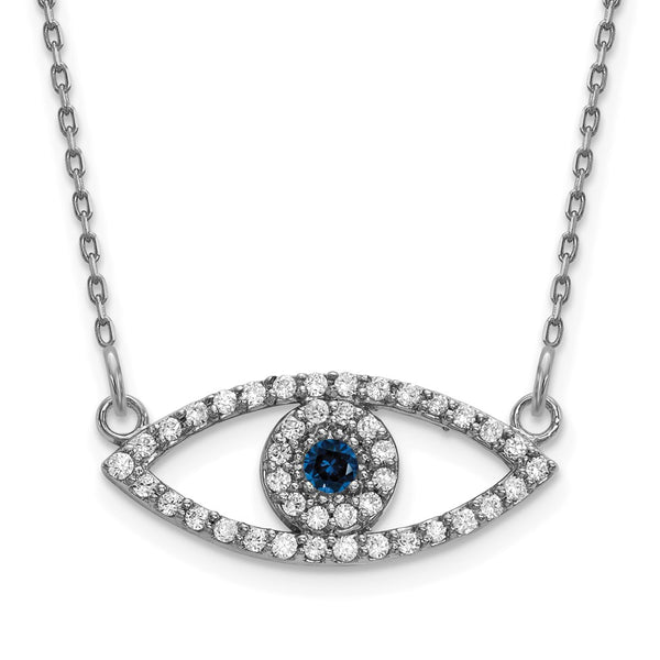14K White Gold Small Diamond & Sapphire Evil Eye Necklace