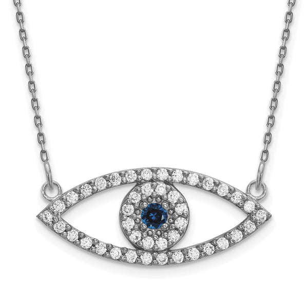 14K White Gold Evil Eye Necklace with Diamonds & Sapphires - Style GR1-1015276