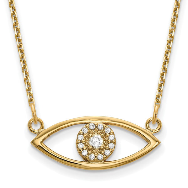 14K Gold Small Diamond Evil Eye Necklace