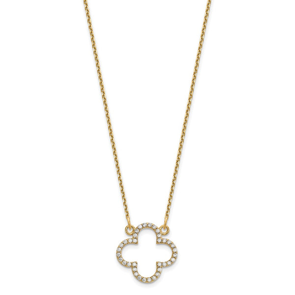 14K Yellow Gold Small Diamond Quatrefoil Necklace