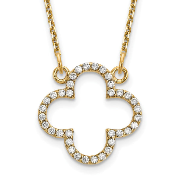 14K Yellow Gold Small Diamond Quatrefoil Necklace