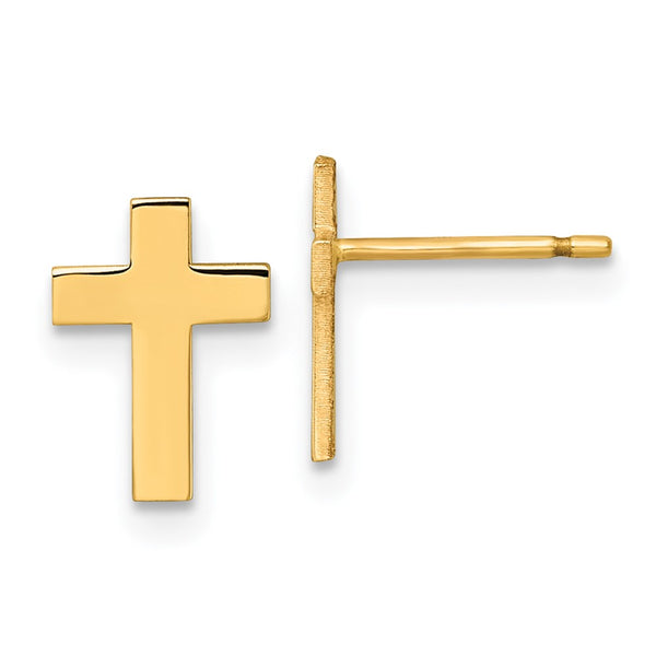 14K Gold Polished Cross Stud Earrings - Style GR1-1020674