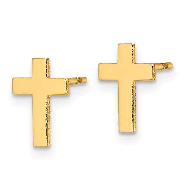 14K Gold Polished Cross Stud Earrings - 0.85mm
