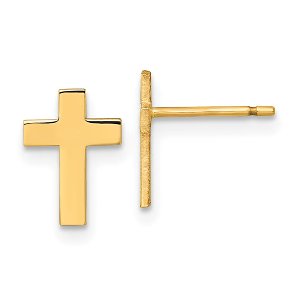 14K Gold Polished Cross Stud Earrings - 0.85mm