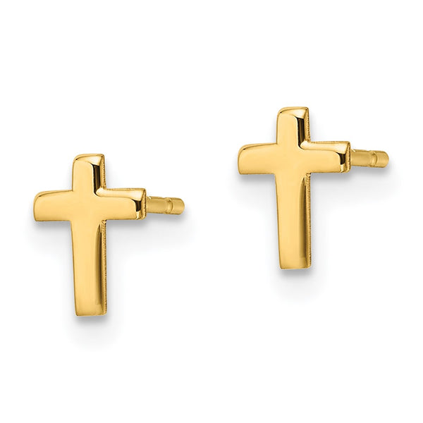 14K Gold Polished Cross Stud Earrings - Style GR1-1020681