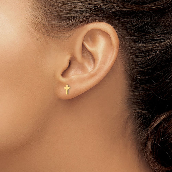 Shop Stylish 14K Gold Polished Cross Stud Earrings - Affordable Luxury Accessory-3