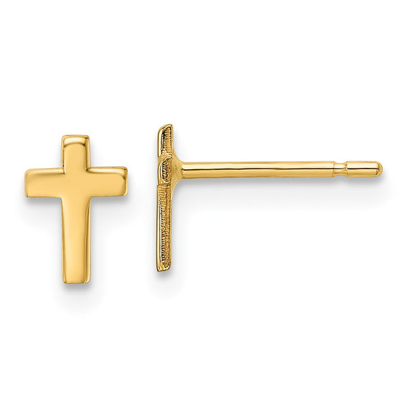 14K Gold Polished Cross Stud Earrings - Style GR1-1020681