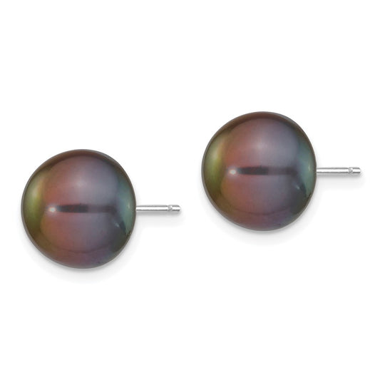 Buy Stylish 14K White Gold Black Button Pearl Stud Earrings - 10-11mm Value