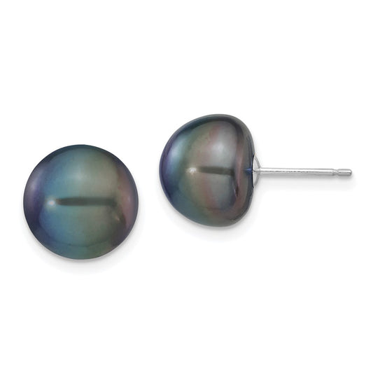 Buy Stylish 14K White Gold Black Button Pearl Stud Earrings - 10-11mm Value