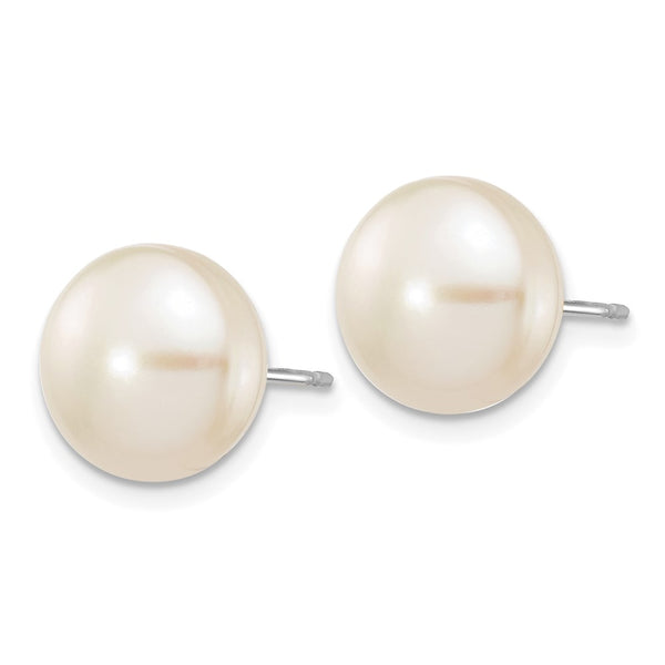 14K White Gold Pearl Stud Earrings - 10-11mm