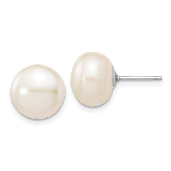 14K White Gold Pearl Stud Earrings - 10-11mm