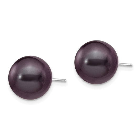 Shop Stylish 14K White Gold Black Round Pearl Stud Earrings - 10-11mm Value