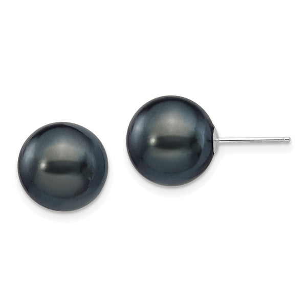 Shop Stylish 14K White Gold Black Round Pearl Stud Earrings - 10-11mm Value