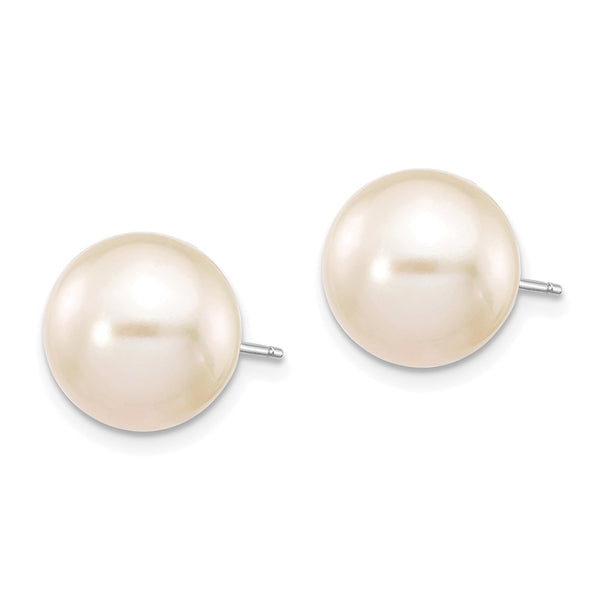 14K White Gold Pearl Stud Earrings - 10-11mm Freshwater