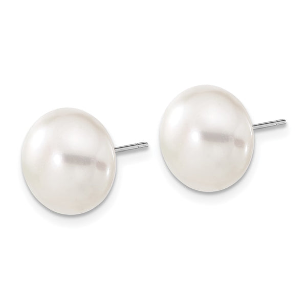14K White Gold Freshwater Pearl Stud Earrings, 11-12mm Size