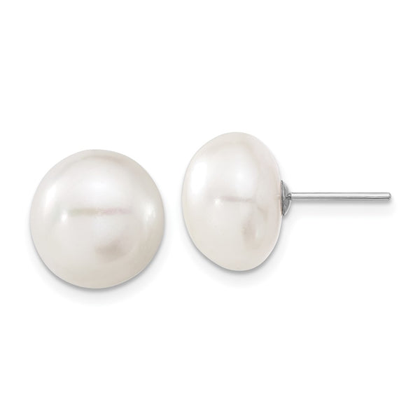 14K White Gold Freshwater Pearl Stud Earrings, 11-12mm Size
