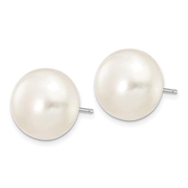 14K White Gold Freshwater Pearl Stud Earrings 12-13mm