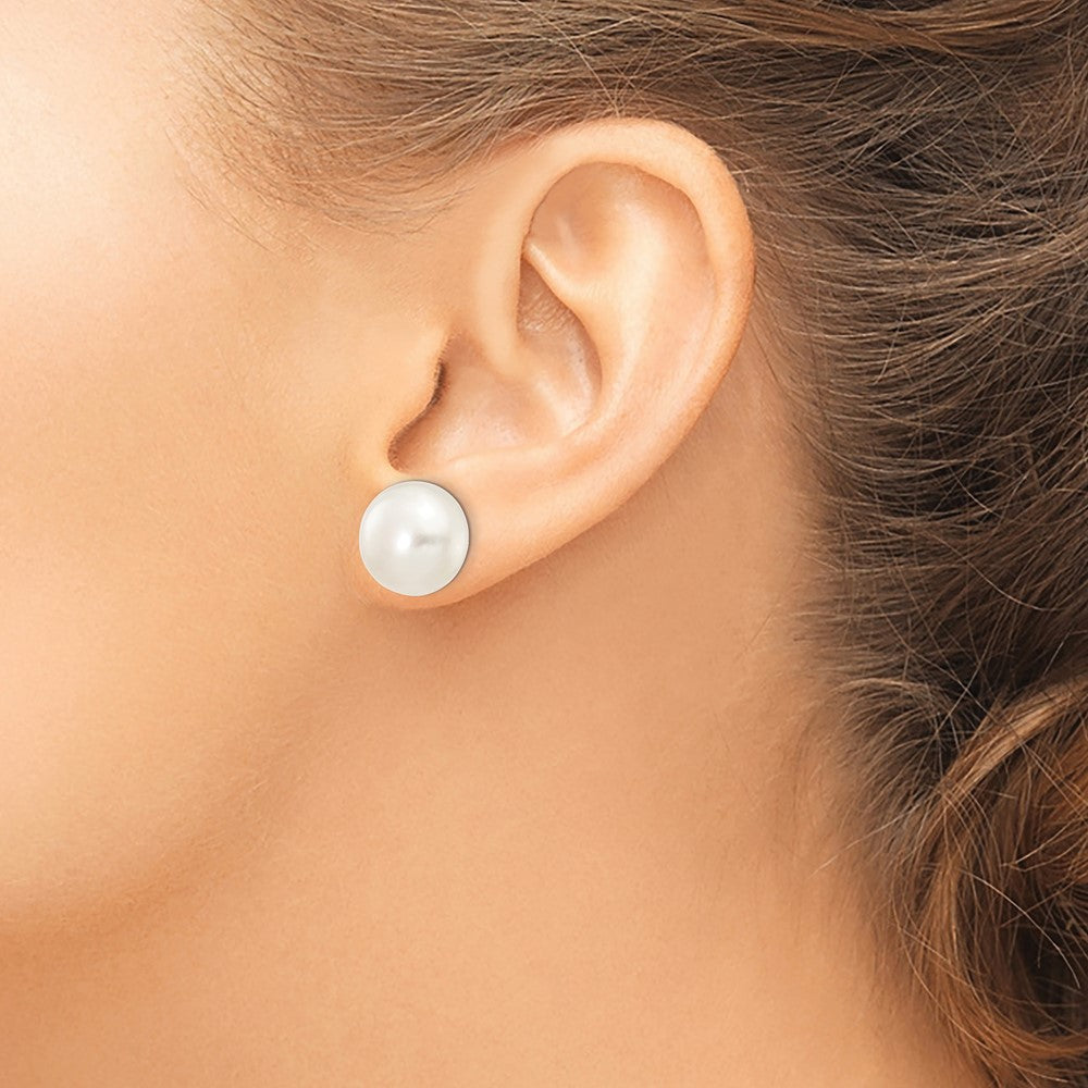 Buy Stylish 14K White Gold Freshwater Pearl Stud Earrings 12-13mm | Luxury Value