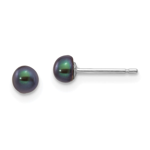 14K White Gold Cultured Pearl Stud Earrings - 3-4mm
