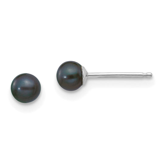 Exclusive 14K White Gold Black Pearl Stud Earrings - 3-4mm, Stylish Value!