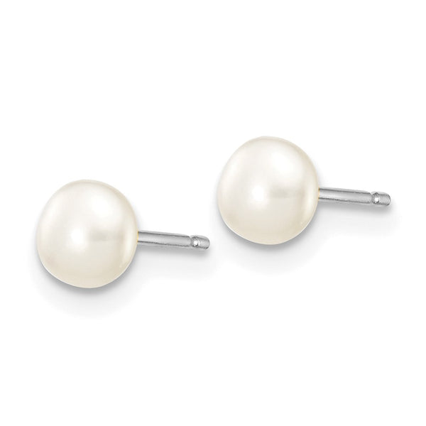 14K White Gold Pearl Button Stud Earrings - 4-5mm