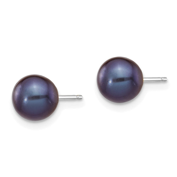 Buy 14K White Gold Stud Earrings with 6-7mm Black Freshwater Pearls - Stylish Value